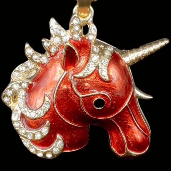 Red Rhinestone Unicorn Pendant Necklace Gift Box – Fantasy Horse Jewelry - Picture 2 of 6